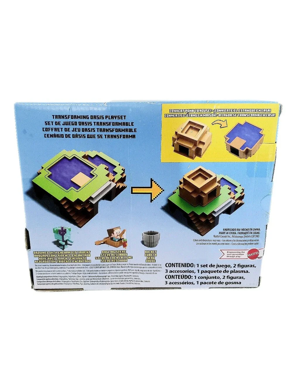 Mattel Minecraft Transforming Oasis Playset GYR75 Steve & Drowned Minifigs New